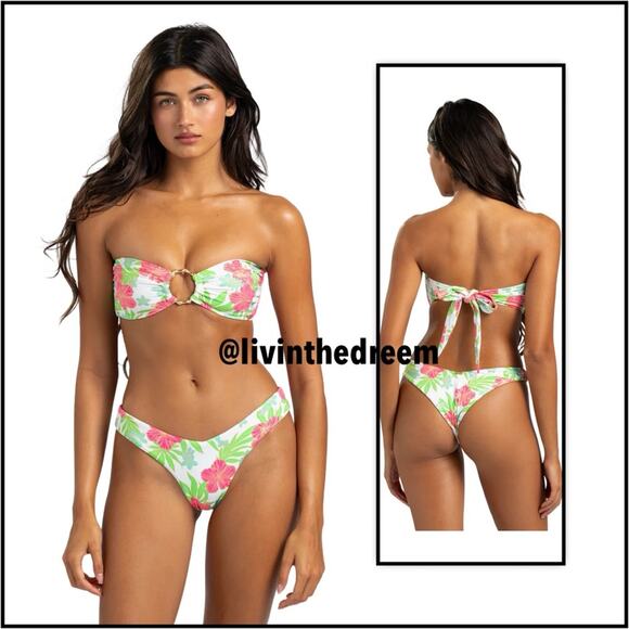Beach Bunny Bethany Bandeau XL & Bethany Tango Bottom L Pink Jungle Floral $218 - Picture 1 of 14